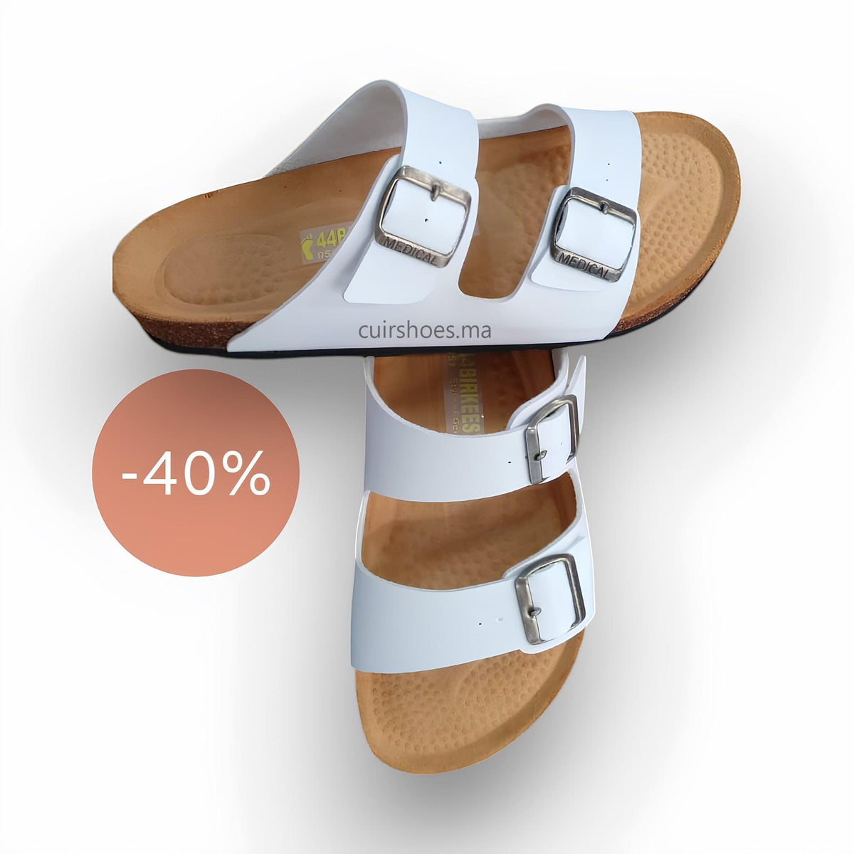 Sandales confortables pour hommes, Blanc - Cuir Shoes