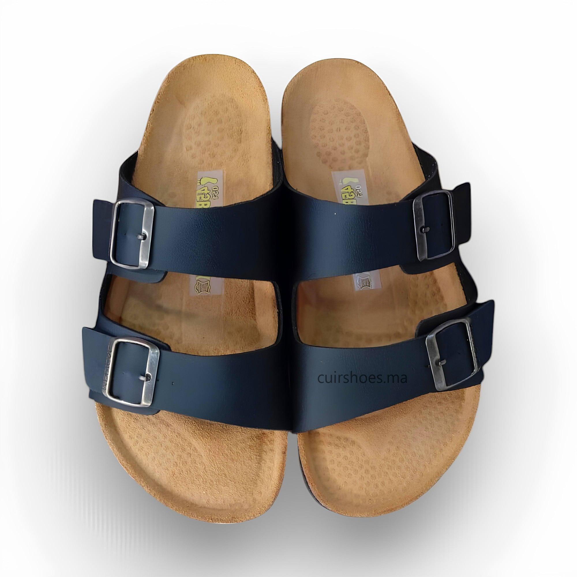 Sandales confortables pour hommes, Noir - Cuir Shoes