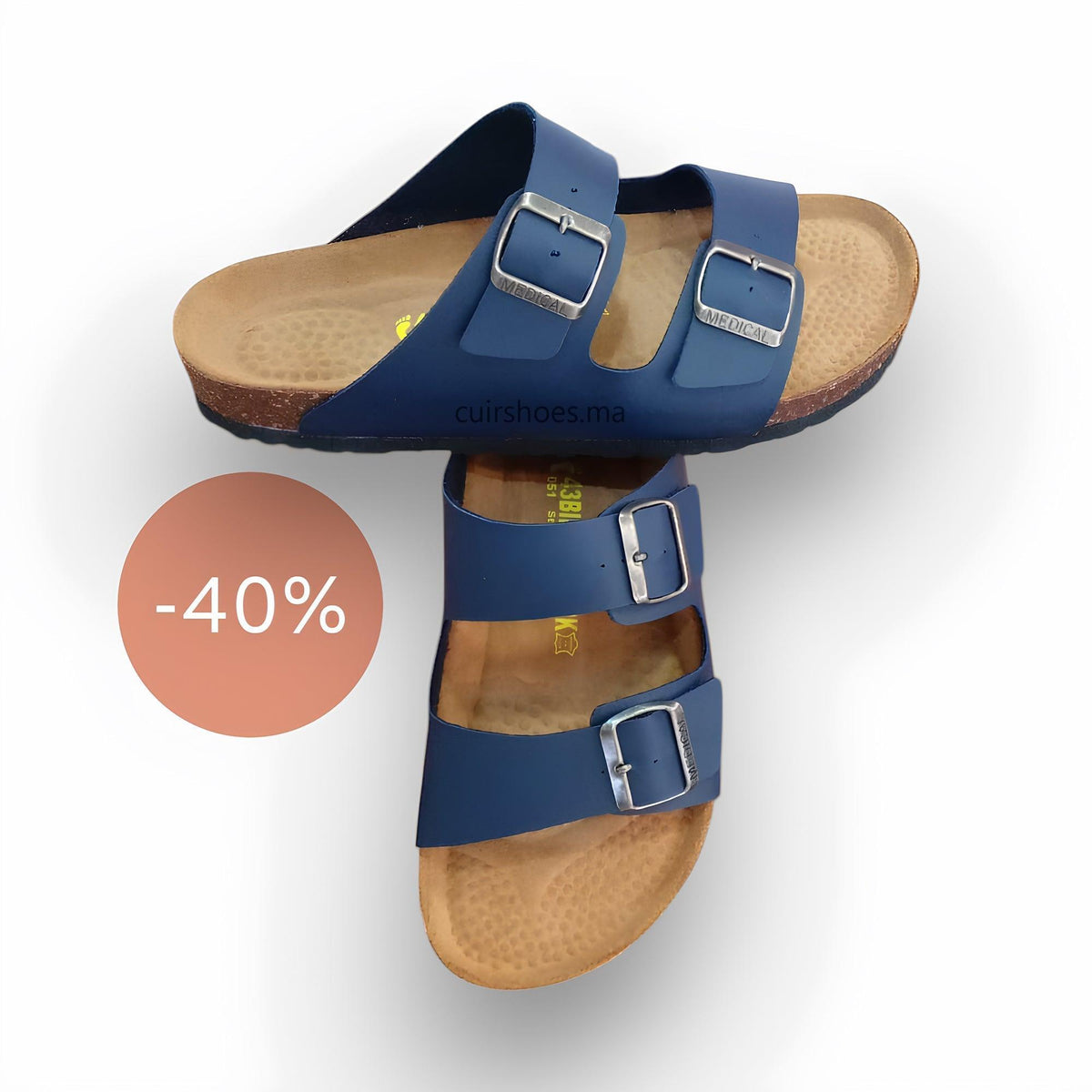 Sandales confortables pour hommes, Bleu - Cuir Shoes