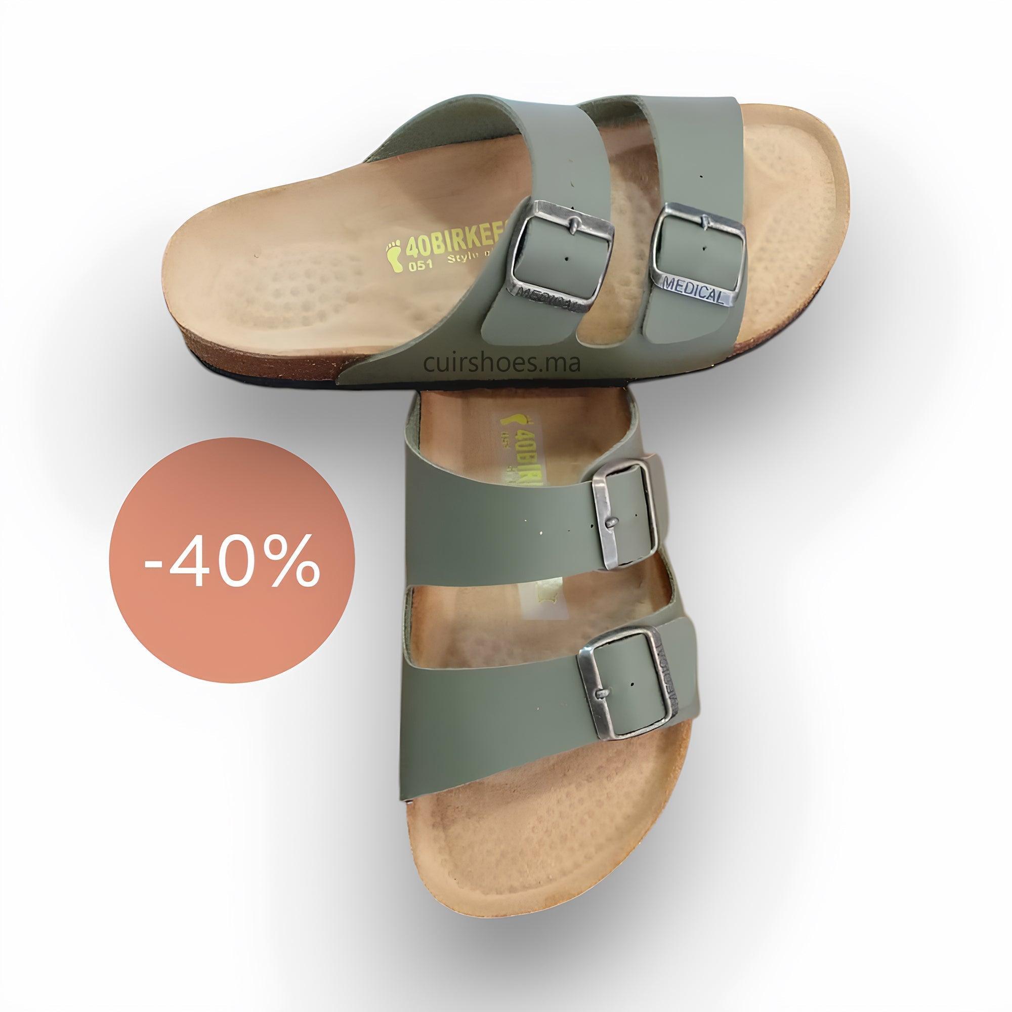 Sandales confortables pour hommes, Grise - Cuir Shoes