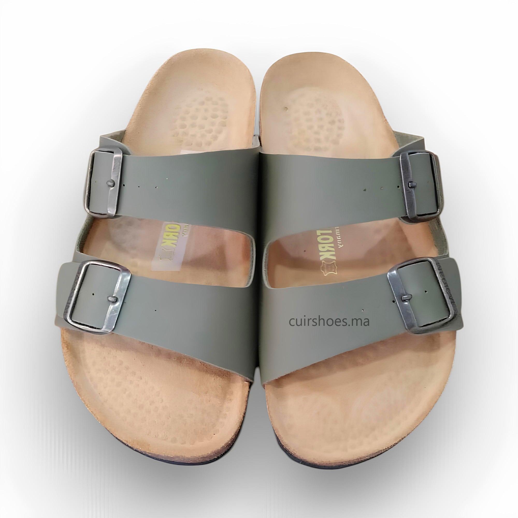 Sandales confortables pour hommes, Grise - Cuir Shoes