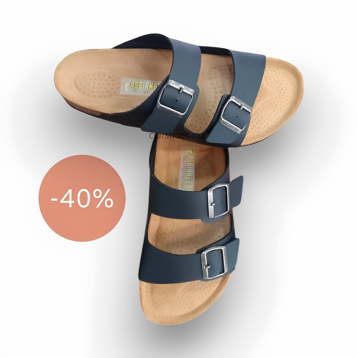 Sandales confortables pour hommes, Noir - Cuir Shoes