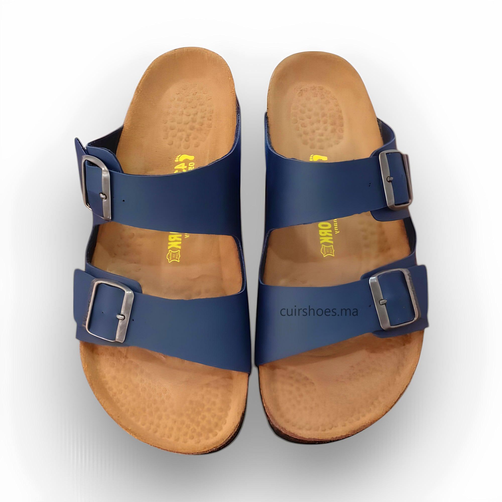 Sandales confortables pour hommes, Bleu - Cuir Shoes